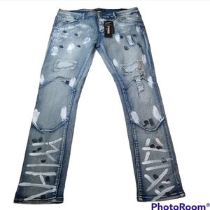 New Road Narrows Men Moto Distressed Destroyed Jeans Sz 36 x 31 New